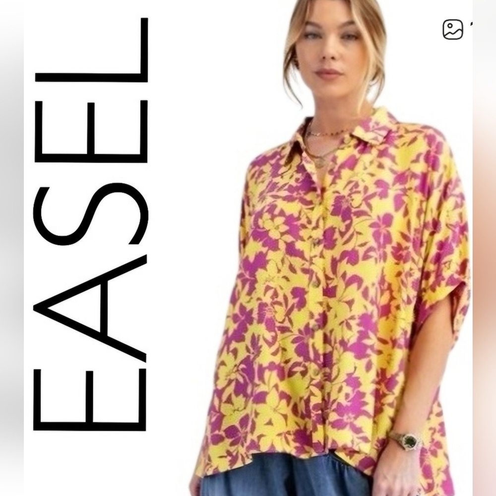 Easel Oversized Blouse Size S Magenta Orange